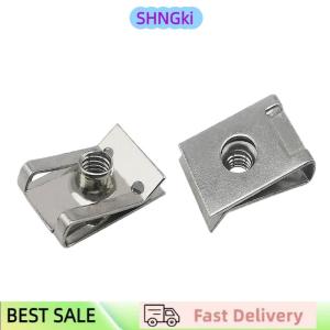 SHNGki 10pcs Stainless Steel U Type Clips with Thread M6 M5 M4 M8 8mm 5mm 6mm 4mm Reed Nuts for Car Motorcycle Scooter ATV Moped