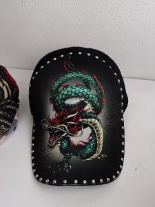 Mens trendy sports baseball cap casual and versatile fashionable Chinese-style green dragon print pure cotton hard-brimmed stylish