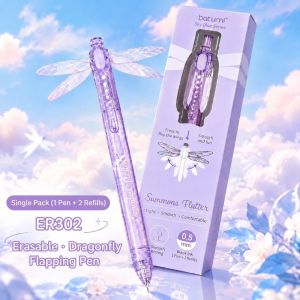 GORGE 05mm Bút gel hình chuồn chuồn kèm theo hai lõi bút thay thế. Có thể xóa được Bút cánh vỗ Quà tặng Khô nhanh. Bút mực đen dành cho sinh viên