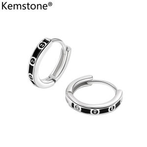 Kemstone Black Silver Plated Hoop Earrings Womens Enamel Earrings Jewelry