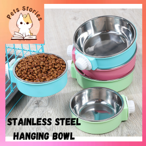 Stainless Steel Hanging Cage Food Bowl for Cats and Dogs Mangkuk Kucing Mangkuk Air Kucing