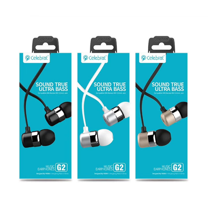 Original Celebrat Headphones G2 Metal BASS Stereo Sound Earphones