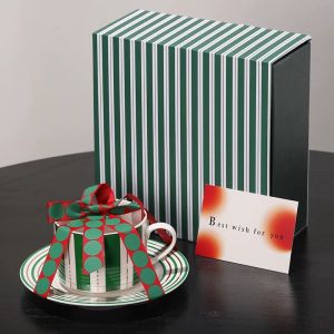 VISHINE British Style Luxury Striped Ceramic Coffee Cup And Saucer Gift Set Companion Gift Gold-rimmed