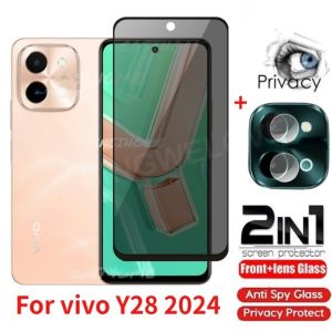 2in1 Vivo Y28 2024 Private Tempered Glass Anti-Spy Full Cover Screen Protector Anti Peek Privacy Film For TVivo Y28 4G VivoY28 28Y Y 28 Y18 4G Y38 5G 2024 Anti Peek Privacy Film