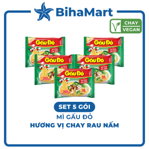 [SET 5 GÓI] - ASIAFOODS - Mì Gấu Đỏ hương vị Chay rau nấm Mì Chay rau nấm Gấu Đỏ Mì gói Gấu Đỏ Chay rau nấm (60g/gói)