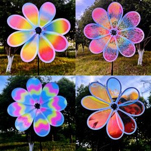 SJJL Colorful Transparent Sunflower Windmill Double-layer Multistyles Garden Yard Wind Spinner High Quality PVC Stake Standing Lawn Flower Pinwheel Outdoor Party Picnic Decor