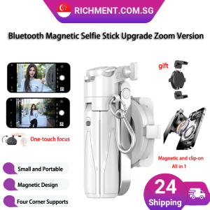 【✅SG Brand】RICHMENT P15-B Magnetic Selfie Stick with Zoom Remote Control Adjustable Focus Foldable Tripod Stand Aluminum Alloy Phone Clip for Selfie Vlogging Live Streaming