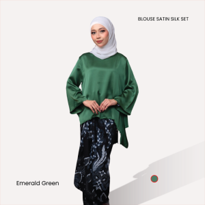 HAYA GROUP Kurung Kaftan Pario Soft Satin Batik Set Baju Raya Kurung Flowy Wanita Pinggang Batik Ikat Adjustable