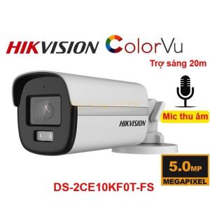 Camera HIKVISION 5MP/3K Có Màu Ban Đêm DS-2CE10KF0T-FS đèn trợ sáng 20m tích hợp mic vỏ kim loại - Bảo hành chính hãng 24 tháng