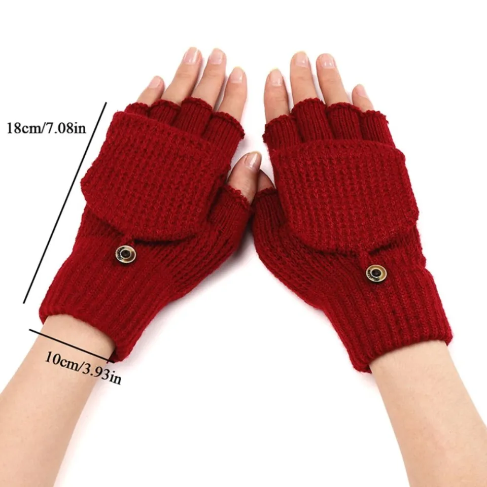 1 Pair Gloves Knitted Thicken Flip Cover Gloves Classic Solid