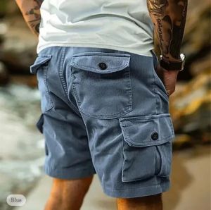 Mens Casual And Cargo Shorts Summer Corduroy Loose Elastic Waist Multi-Pocket Leisure Pants Embroidery Male Trousers HWY66892026