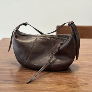 BeeGreen Women Genuine Leather Shoulder Bag Fashion Crescent Sling Bag High Quality Plain Commuter Bag