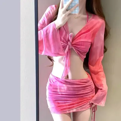 korea fashion black swimsuit for women 3pcs long sleeve wetsuits