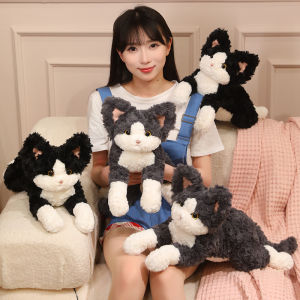 New Lifelike Devon Rex Cat Plush Toys Handmade Stuffed Lying Prone Cat Doll Soft Comfy Kids Companion Doll Cute Birthday Gift