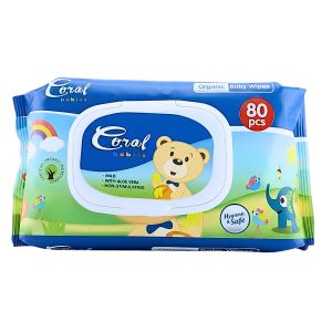 Coral Babies Alcohol-Free Organic Baby Wipes 80 Sheets Gentle & Soft For Newborns And Sensitive Skin