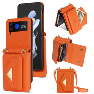 Crossbody Wallet Case for Samsung Galaxy Z Flip5 Z Flip4 Leather Case with Card Holder Women Strap Lanyard Handbag Purse Cover Kickstand Case for Z Flip3 Case