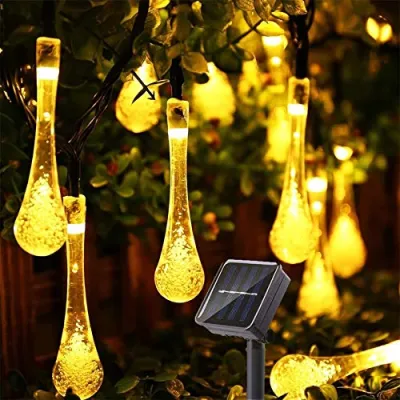 HOMEMORY Solar Christmas Lights 10M Solar Water Drop String Lights Xmas Wedding Party Decoration