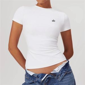 จัดส่งจากประเทศจีน [BIN]Alo ชุดโยคะสำหรับผู้หญิง เสื้อแขนสั้นสำหรับการฝึกฟิตเนสพิลาทิส เสื้อครอป รัดรูป T ชุดกีฬาวิ่งแห้งเร็วสำหรับฤดูร้อน