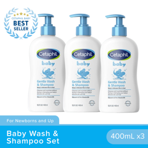 Cetaphil Baby Gentle Wash & Shampoo Pump - 400ml x 3 | Tear-Free & Hypoallergenic | With Glycerin & Panthenol | For Newborns | Daily Head-to-Toe Cleanser & Moisturizer | Pediatrician Recommended