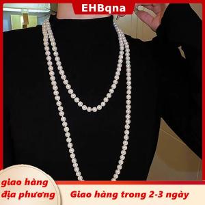 [COD] EHBqna 3PF Ship within 24 hours Cổ điển tinh tế ngọc trai dài áo len Vòng cổ thời trang phụ nữ tiệc cưới pha lê trang sức