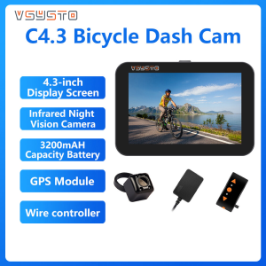VSYSTO Bicycle Recorder Infrared Night Vision Bike Camera and 4.3-inch Display Screen GPS Waterproof Wire Controller Suitable for Motorcycles Electric bikes and Bicycles