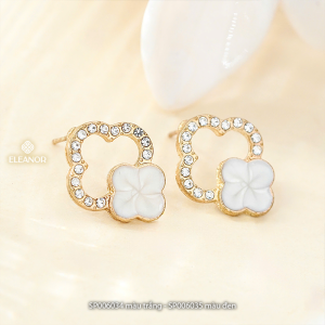 Bông tai nữ chuôi bạc 925 Eleanor Accessories khuyên tai đính đá hình cỏ bốn lá phụ kiện trang sức 6034