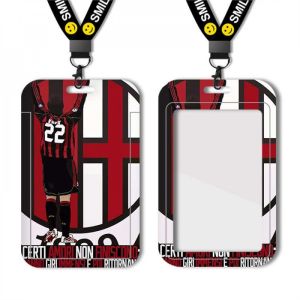 กระเป๋าเก็บบัตรกันน้ำและอุปกรณ์ป้องกัน + สายคล้องสำหรับการเข้าถึงวิทยาเขตนักเรียนและบัตรอาหารผู้ถือป้ายการ์ดรถบัสที่มีธีมเอซีมิลานฟุตบอลพิมพ์ความละเอียดสูงและทนต่อสิ่งสกปรก