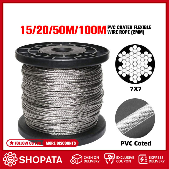 Shopata 15/20/50/100 Meter 304 Stainless Steel Steel PVC Coated