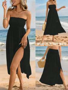 Elegant Maxi Beach Dress with Side Slit and Square Neckline BB