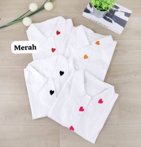 SJM KEMEJA WANITA CUTIE BAHAN KATUN POPLIN LENGAN PENDEK BORDIR LOVE 8328