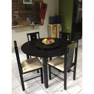 Meja Makan Set Kayu Holly Bulat 4 Kursi