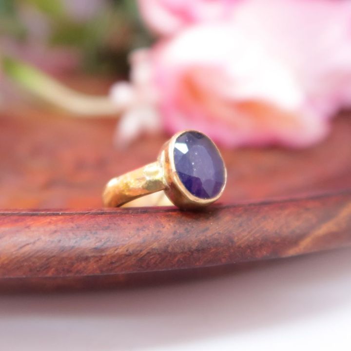 Natural Blue Saphire Ring 2 CT Neelam Gemstone Ring Light Weight Handmade  Ring