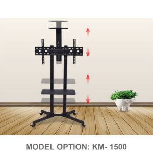 Double Layer Portable TV Trolley Stand Mount Bracket with Wheels for TVs Sized 32-70 Inches Providing Mobility and Convenience for Easy Transport and Versatile Placement Options.