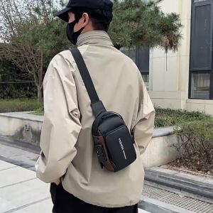 PL Waterproof Casual Chest Bag Men Multifunction Anti-theft USB Charging Men Crossbody Bag Patent Leather Travel Chest Bag Pack Mal