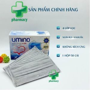 Hộp 50 chiếc mầu XANH- XÁM- TRẮNG- ĐEN- HỒNG - Khẩu trang 4 lớp UMINO