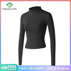 [Fast Delivery] Women yoga tops sports long sleeve coat tight quick drying clothes running fitness zipper top UV Sun Protection