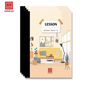 Lốc 4 quyển sổ bìa bồi 200 trang A4 Lesson Hồng Hà may gáy kẻ ngang có lề 4603