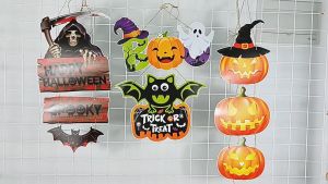 40.3x22.5cm Halloween BOO Hanging Sign Pumpkin Ghost Door Decor Wall Window Party Decoration