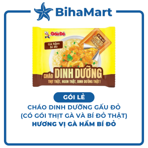 [GÓI LẺ] - ASIAFOODS - Cháo dinh dưỡng Gấu đỏ (có thịt thật) hương vị Gà hầm bí đỏ Cháo Gấu đỏ (74g/gói)