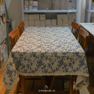 Blue Flower Table Runner/Taplak Meja Kain Kanvas Bunga Biru/Taplak Renda Cantik