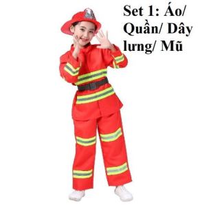 ✅[11-40kg] Quần Áo Cứu Hỏa Trẻ Em. Trang Phục Hóa Trang Lính Cứu Hỏa Cho Bé Từ 3-12 Tuổi