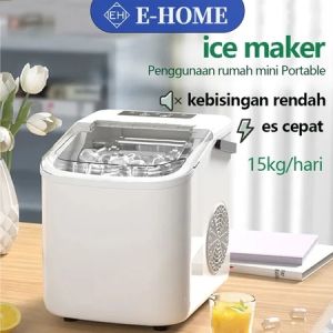 E-Home Portable Compact Ice Maker Dengan Handle 220v 112w Mesin Es Batu Machine Membuat Es Cepat 6 Menit
