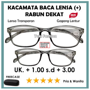 BARU - KACAMATA RABUN DEKAT - Kacamata Baca Lensa Plus - Frame Abu Bening Lensa Transparant - Ukuran (+)1.00 sampai (+)3.00 - UNTUK PRIA WANITA - FREE CASE