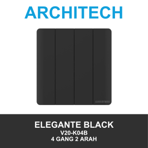 ARCHITECH Elegante Black V20-K04B Sakelar/CETEKAN Lampu 4 Gang 2 Arah
