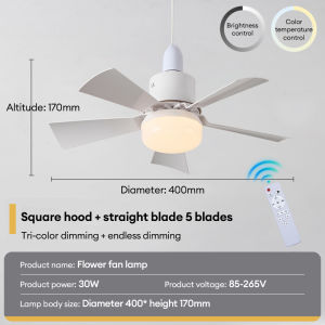 DEG Ceiling Fan with LED Light and Remote Control for Living Room 40W Mini Ceiling Fan 6 Blades Timer Crystal Lamp Shade