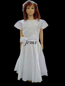 "White First Communion Dress for Girls with Bello | Elegant Formal White Gown for Kids | Holy Communion Silk Dress | Pang Kumpil White Dress"