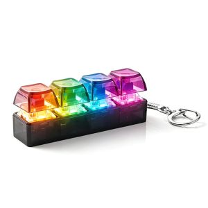 YUDESHUI 4 nút Móc khóa bàn phím ngón tay có đèn RGB Nút bấm ngón tay Giảm căng thẳng Móc khóa bàn phím Người lớn