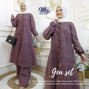 Gea Set/Label MP/Marry  Possa Labels/setelan tunik dan celana/bahan katun linen rami motif premium tebal dan bertekstur