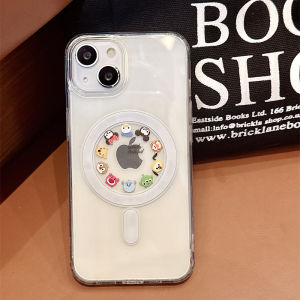 CrashStar MagSafe เคสโทรศัพท์แข็งแบบใสโปร่งใสลายการ์ตูนสัตว์น่ารักพร้อมขาตั้ง MagSafe ที่จับสำหรับ iPhone 15 14 Pro Max 13 12 11 Pro Max ปลอกหุ้มกันกระแทกเคสโทรศัพท์ชาร์จได้