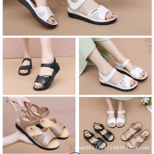 Free Shipping Stylish And Elegant Home Slippers With Velcro Straps Featuring A Fish-Mouth Design Simple And Comfortable With A Soft Sole A Wedge Heel And A Thick Platform Perfect For The Beach